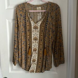 Mason & belle womens blouse size XL mustard and blue color